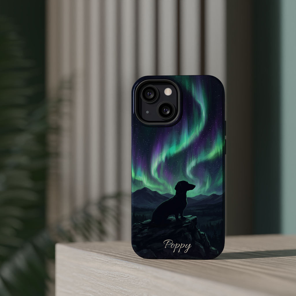 Personalized Dachshund Northern Lights Phone Case — Wireless Charging Cover