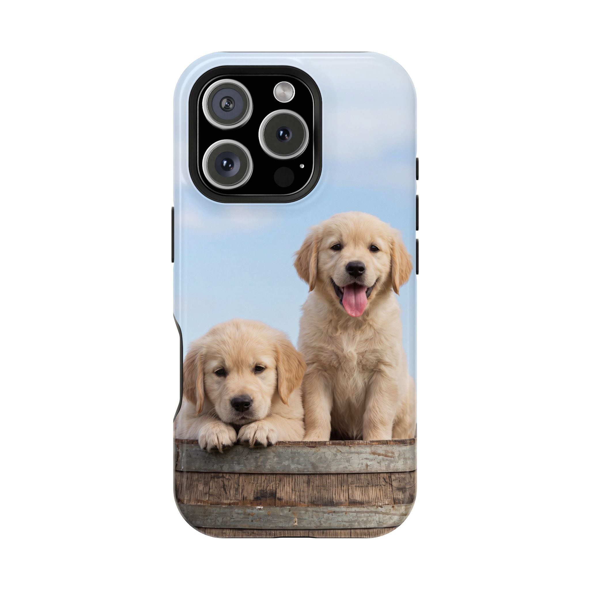 Golden Retriever Puppy Duo Phone Case — Impact-Resistant Wireless Charging Cover