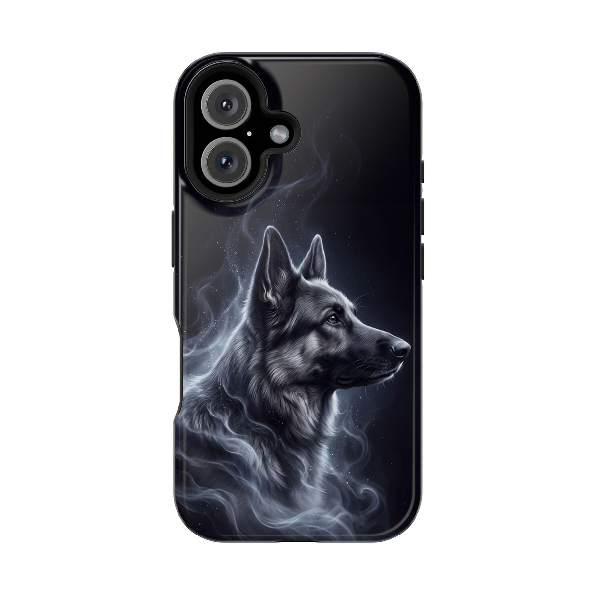 German Shepherd Phone Case | Silver Moonlight Mist Art — Tough Magnetic Case with Wireless Charging