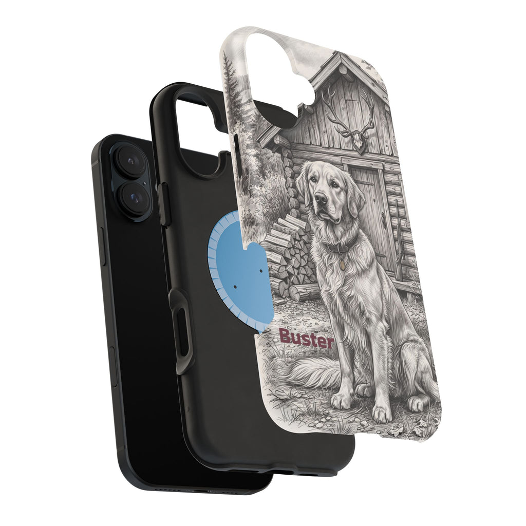 Personalized Golden Retriever Cabin Porch Phone Case — Wireless Charging Cover