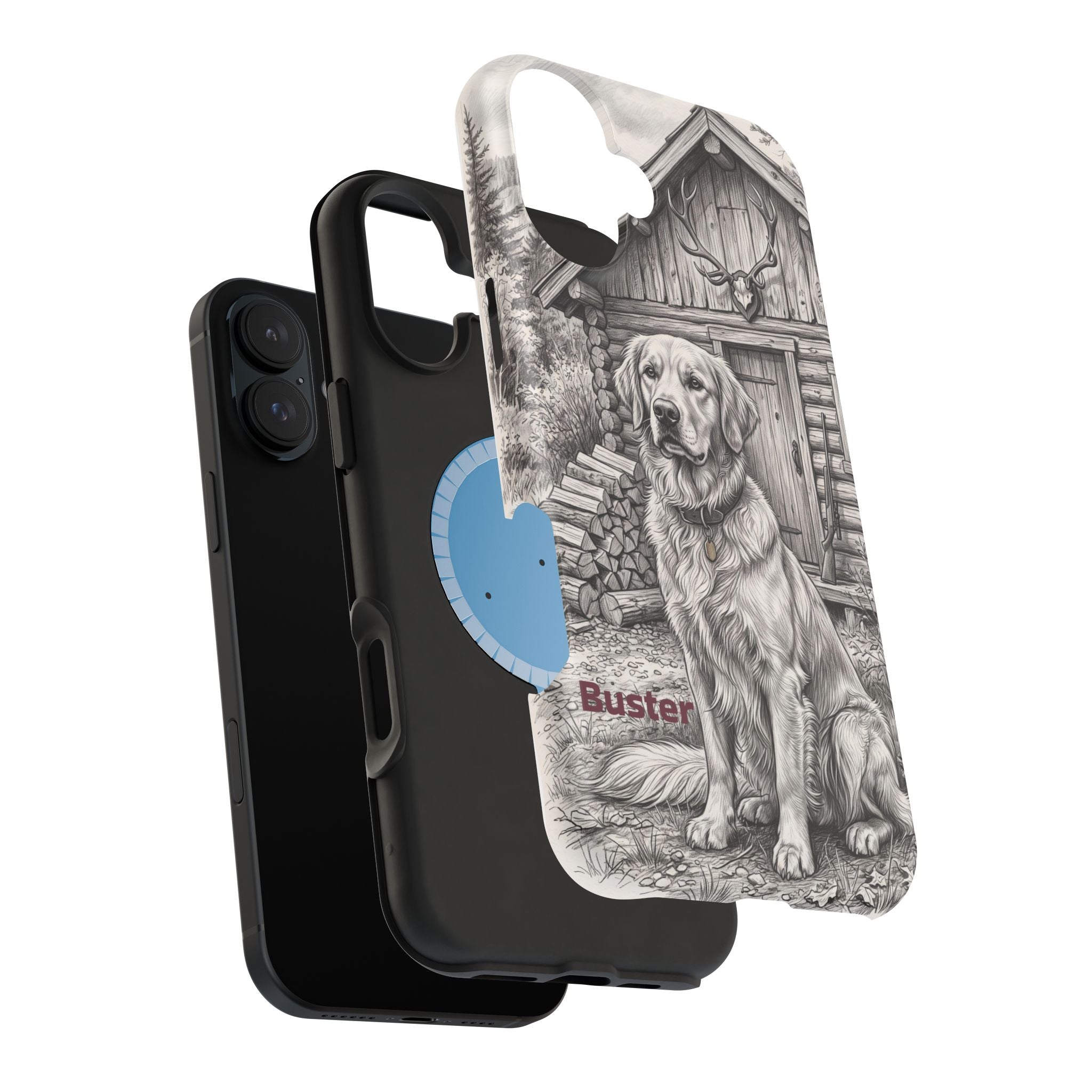 Personalized Golden Retriever Cabin Porch Phone Case — Wireless Charging Cover