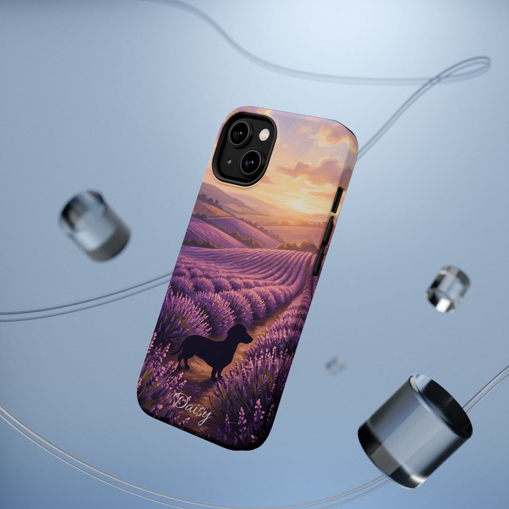 Personalized Dachshund Lavender Field Phone Case — Wireless Charging Cover