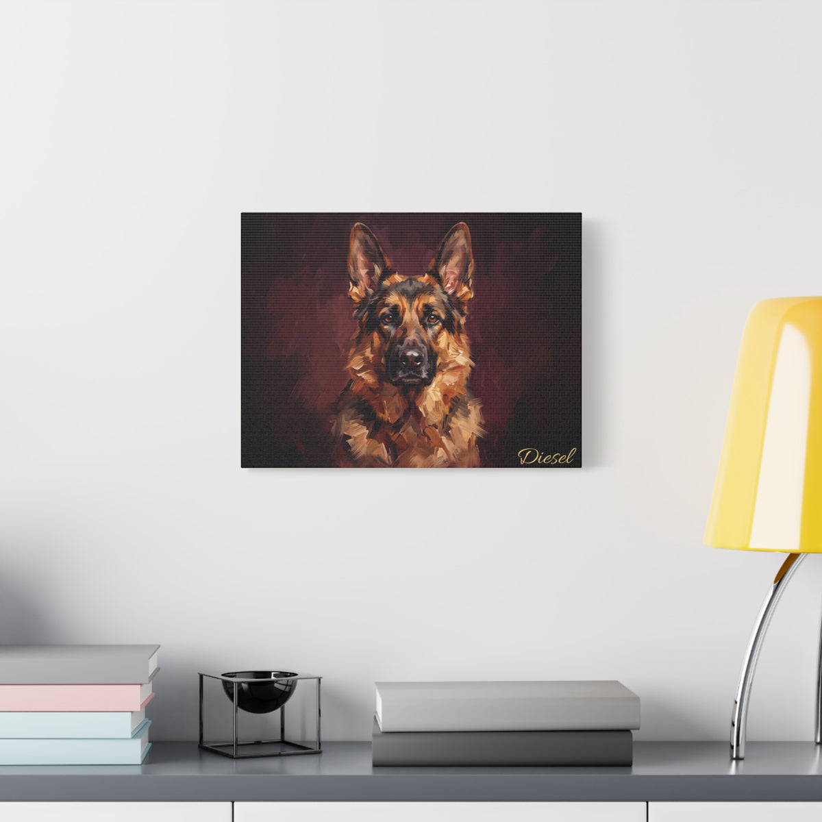German Shepherd Personalized Canvas | Classic Burgundy Oil Painting Wall Art