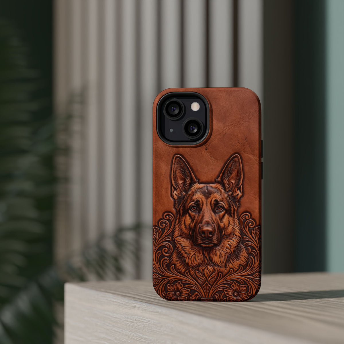 German Shepherd Phone Case | Western Tooled Art — Tough Magnetic Case with Wireless Charging