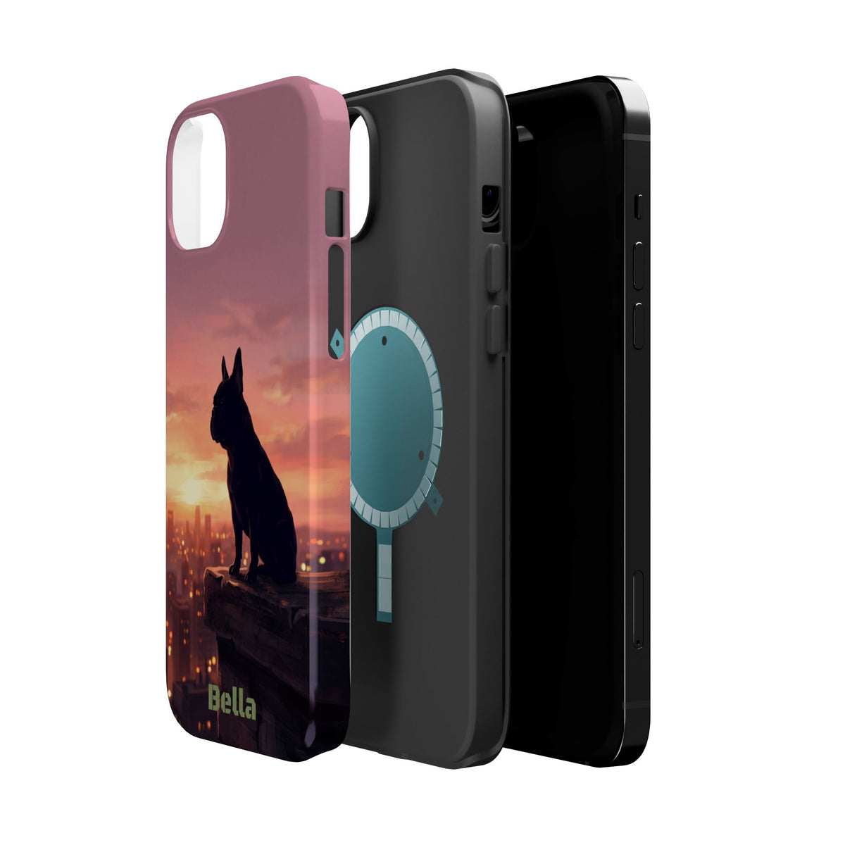 Personalized French Bulldog City Skyline Sunset Phone Case — Wireless Charging Cover