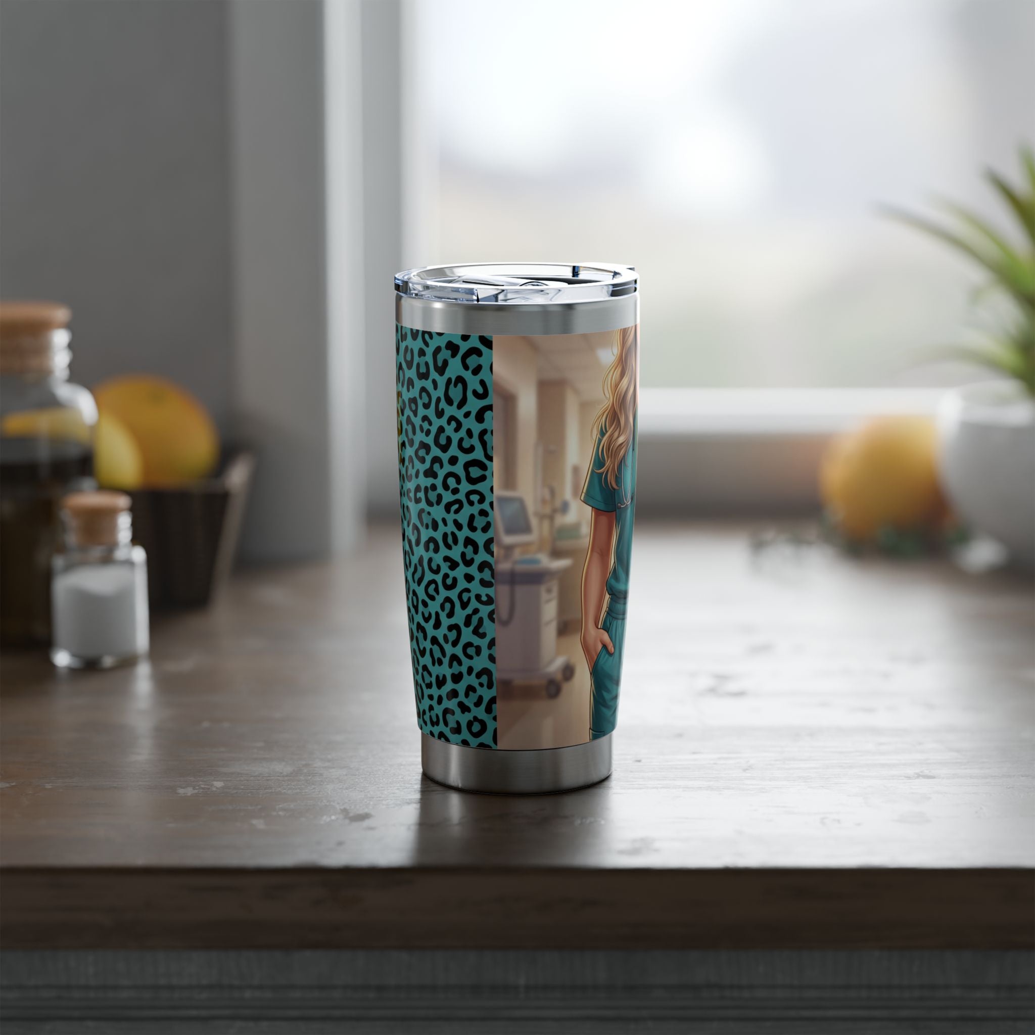 Personalized Realistic Nurse Tumbler – Custom Name Teal Scrubs 20oz