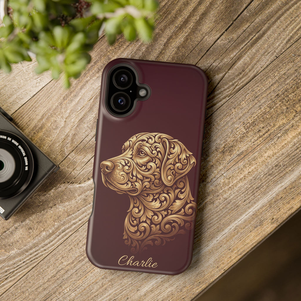 Personalized Gold Filigree Labrador Phone Case — Tough Magnetic Case with Wireless Charging