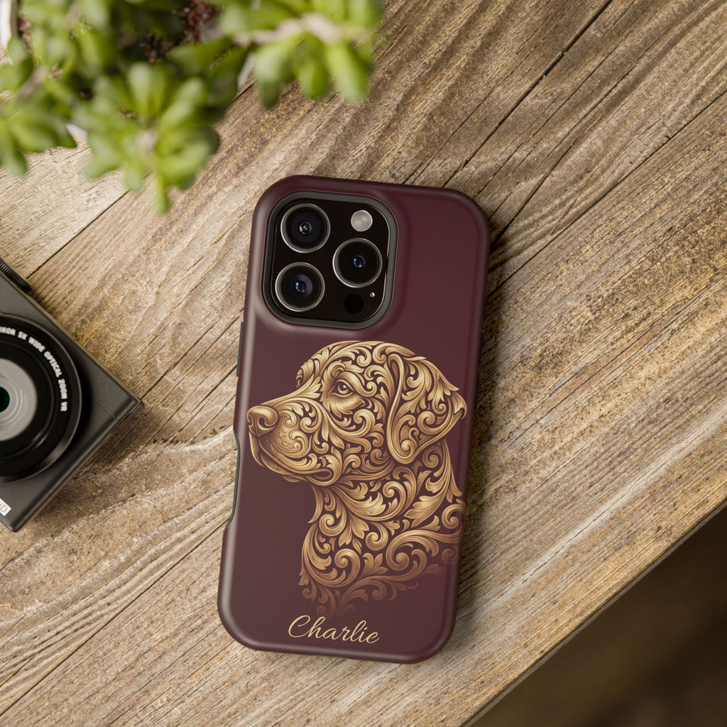 Personalized Gold Filigree Labrador Phone Case — Tough Magnetic Case with Wireless Charging