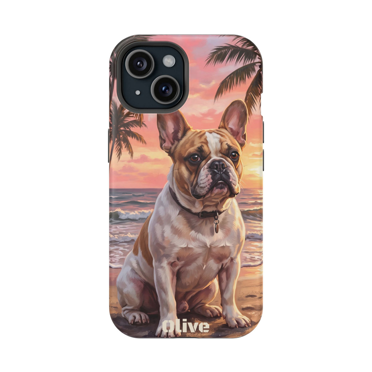 Personalized French Bulldog Beach Portrait Phone Case — Wireless Charging Cover