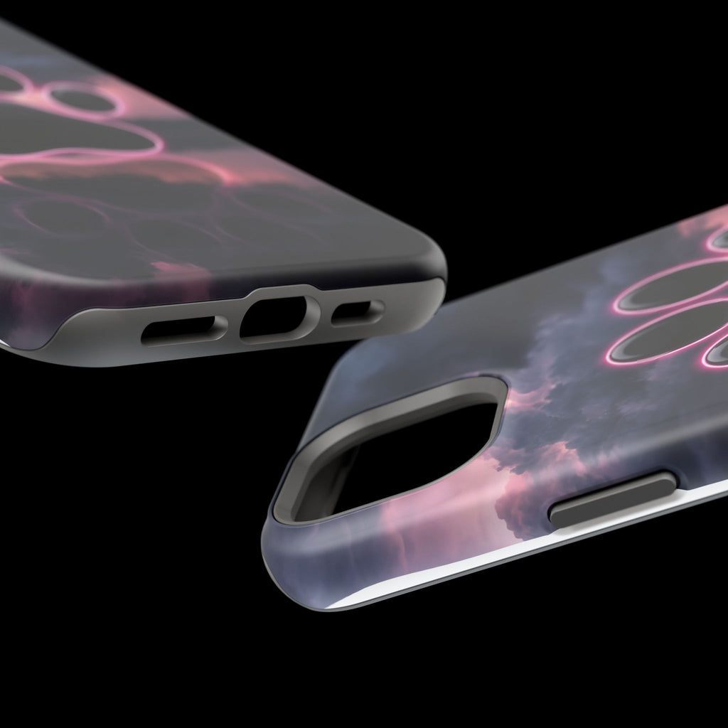 Neon Paw Print Phone Case — Impact-Resistant Wireless Charging Cover