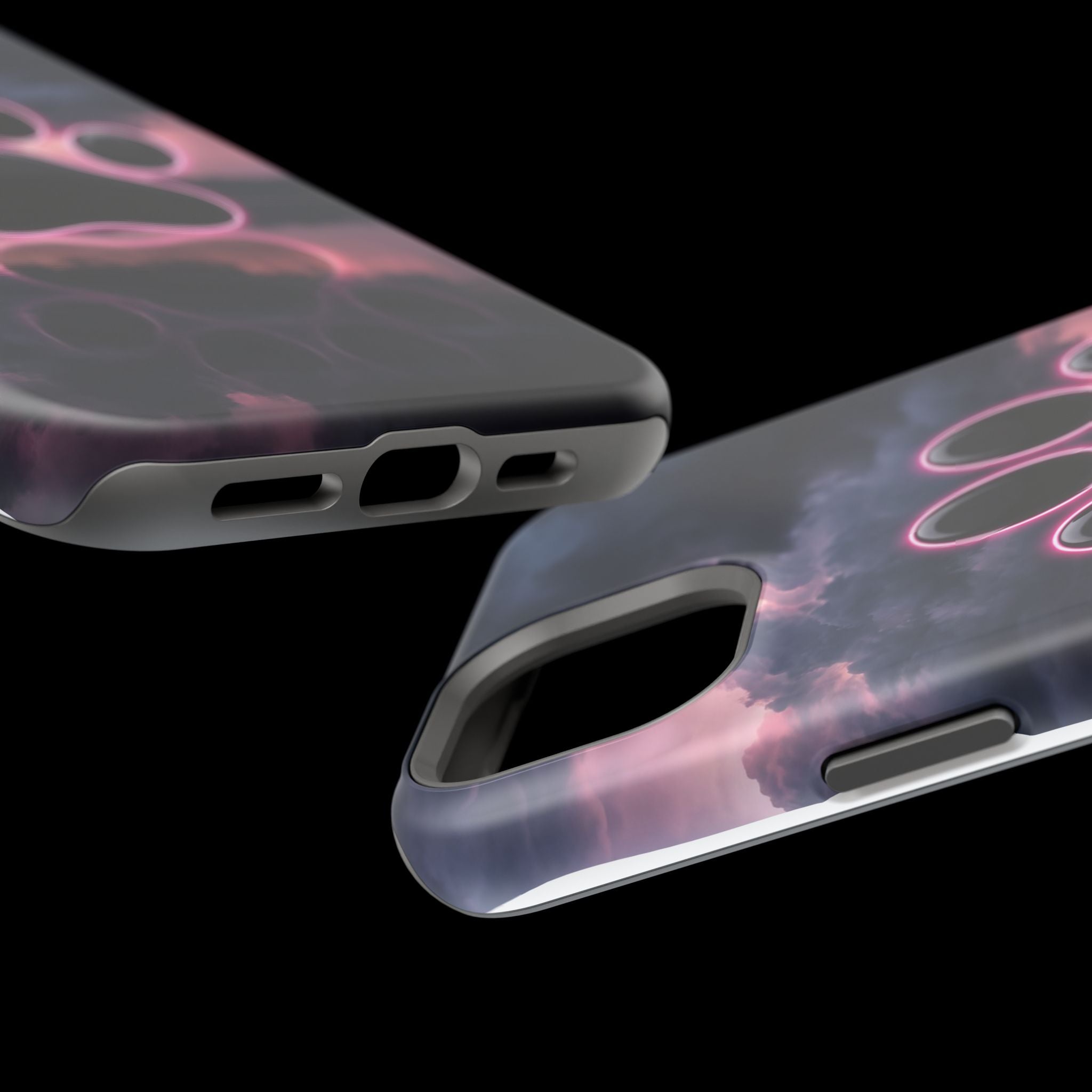 Neon Paw Print Phone Case — Impact-Resistant Wireless Charging Cover