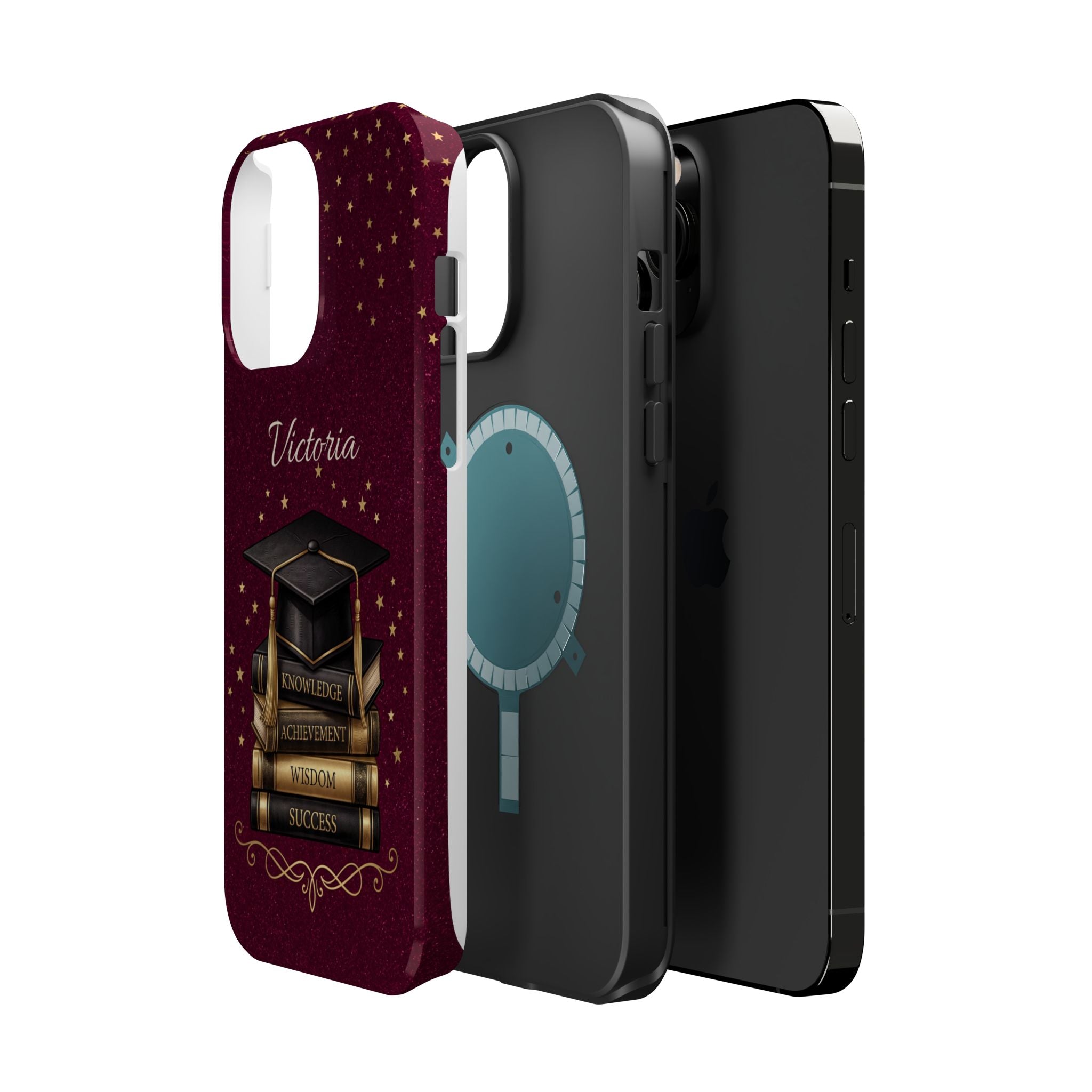 Graduation Cap & Books Personalized Teacher Phone Case — Wireless Charging Cover