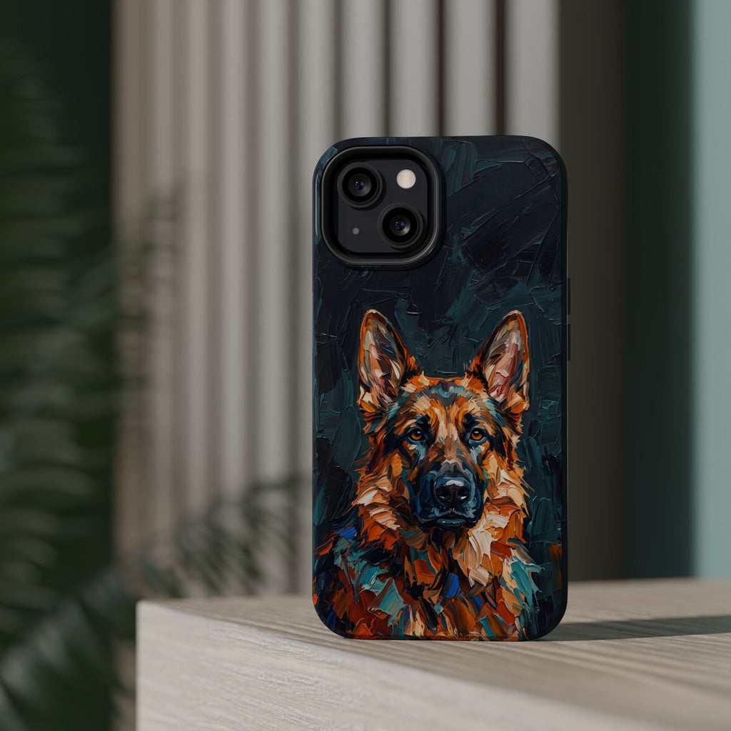 German Shepherd Phone Case | Palette Knife Painting Art — Tough Magnetic Case with Wireless Charging