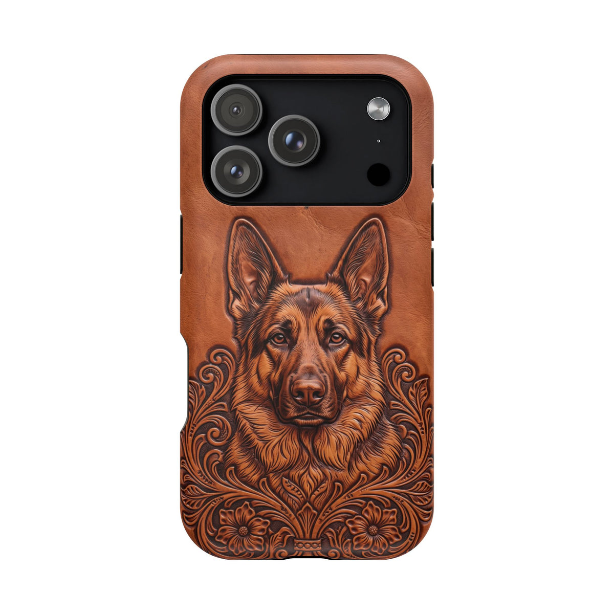 German Shepherd Phone Case | Western Tooled Art — Tough Magnetic Case with Wireless Charging