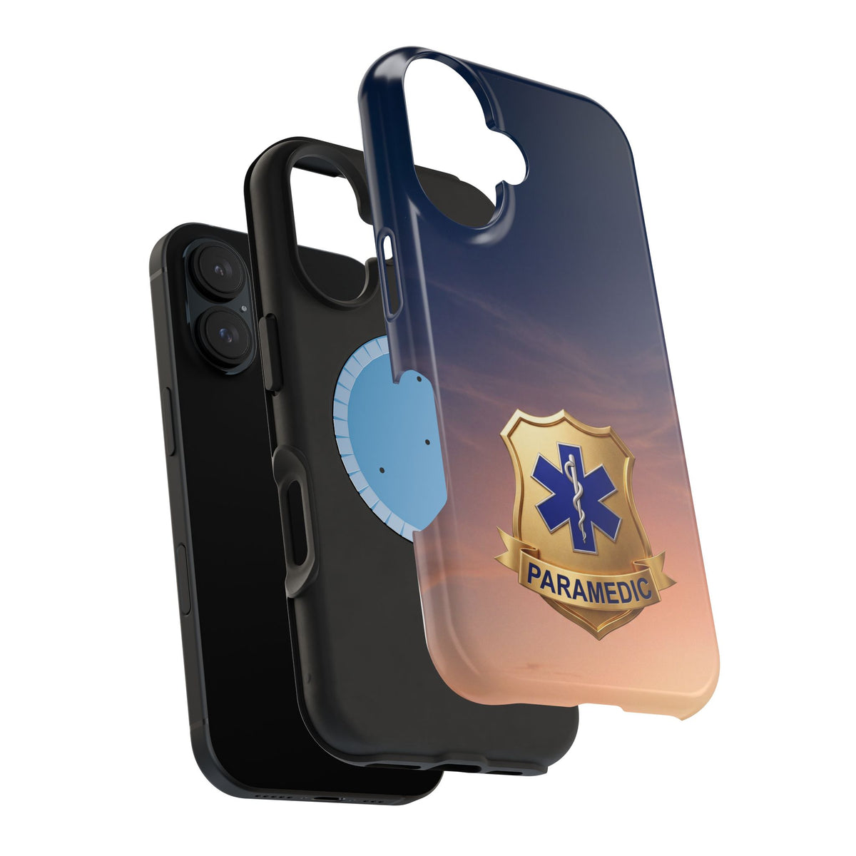 Gold Paramedic Badge Sunset Sky Phone Case — Magnetic Wireless Charging Cover