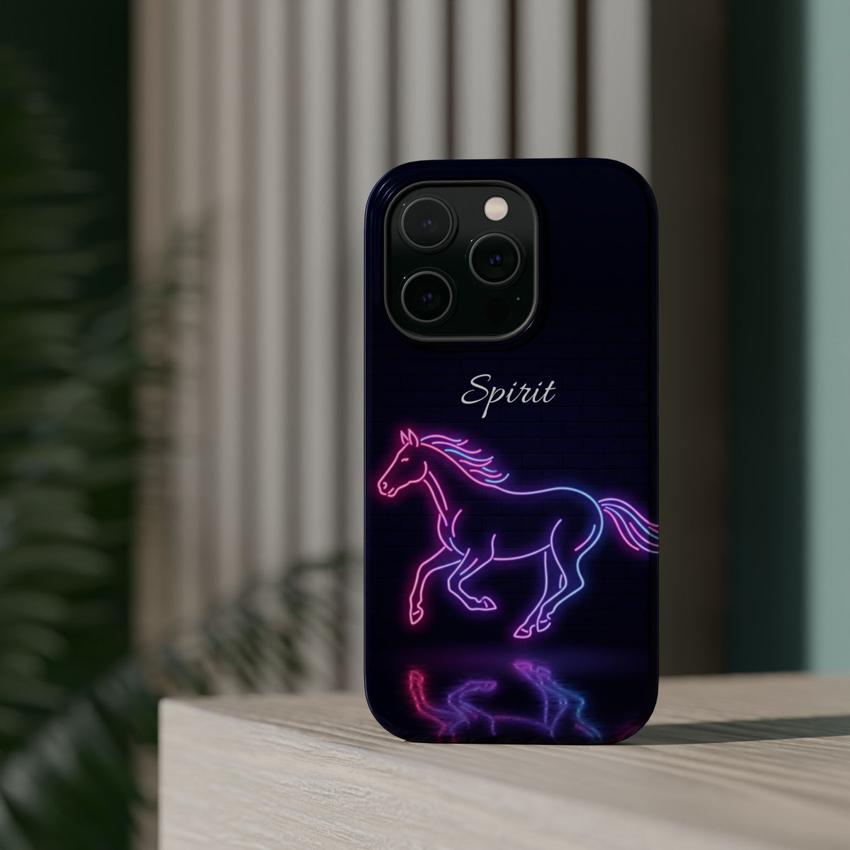 Personalized Neon Glow Horse Phone Case — Tough Magnetic Case with Wireless Charging