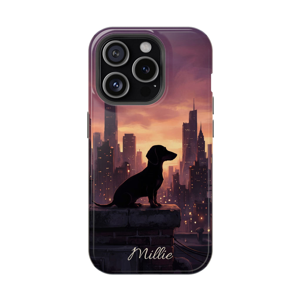 Personalized Dachshund City Skyline Phone Case — Wireless Charging Cover