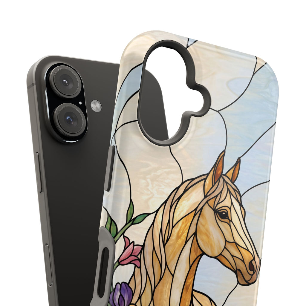 Floral Stained Glass Horse Phone Case — Tough Magnetic Case with Wireless Charging