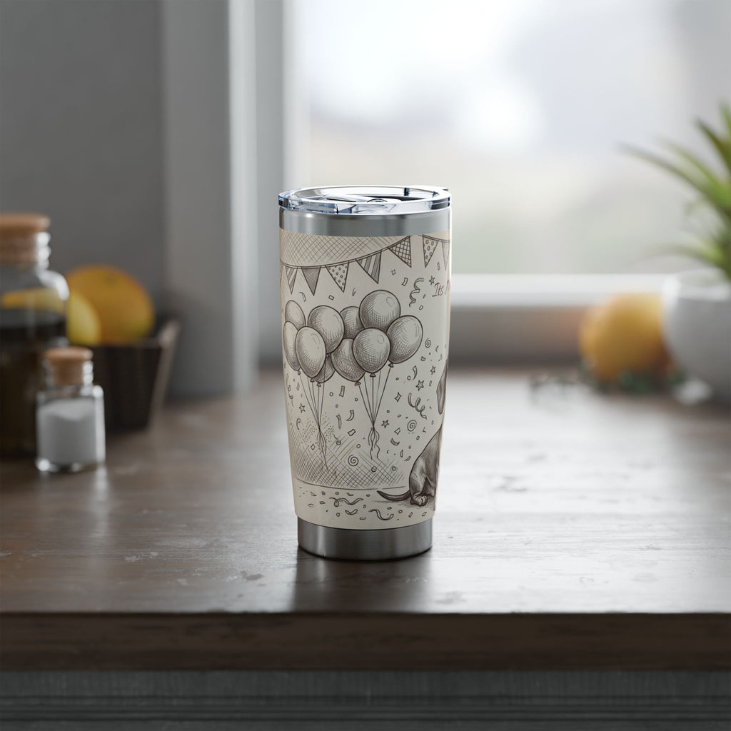 Birthday Dachshund Stainless Tumbler — 20 oz Personalized Travel Mug with Party Design