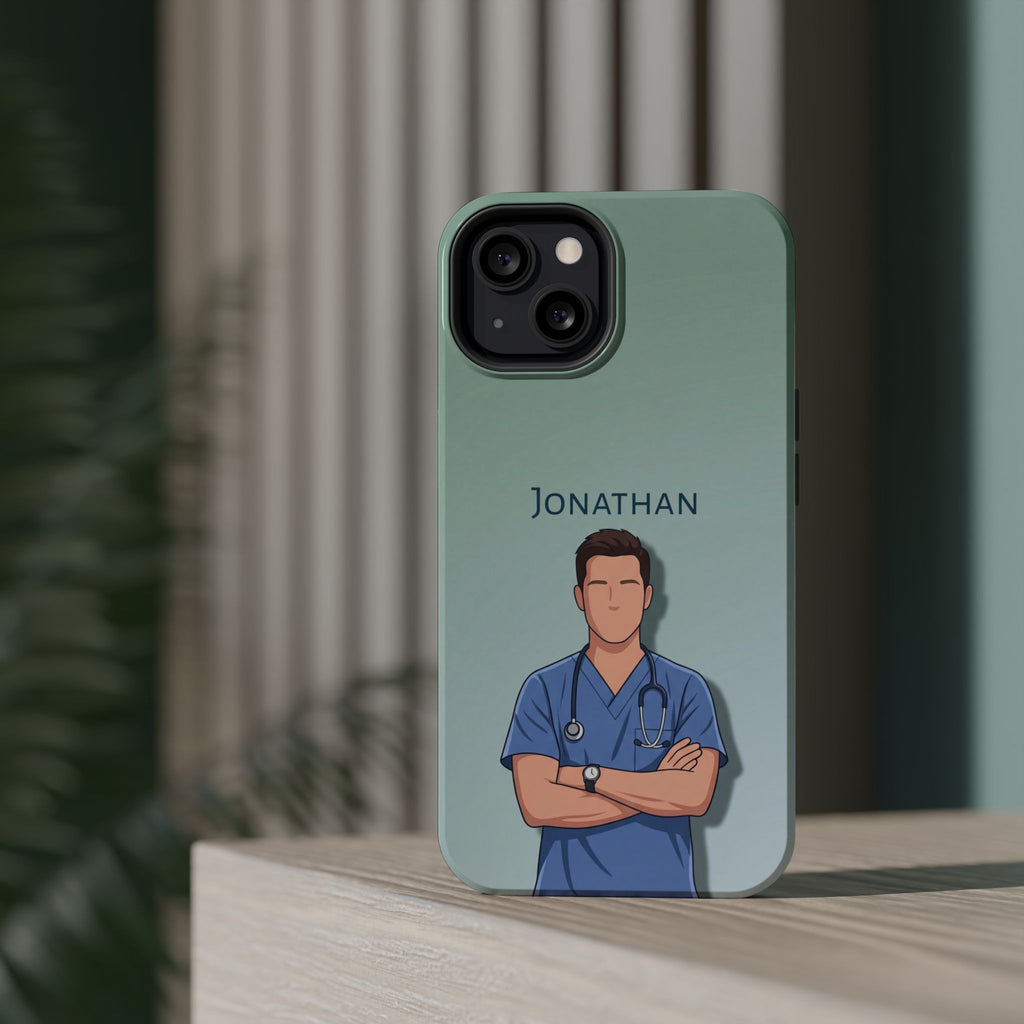 Personalized Nurse Portrait Phone Case — Impact-Resistant Wireless Charging Cover