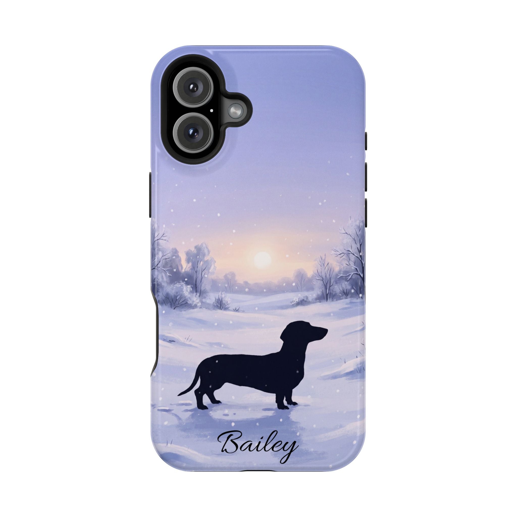 Personalized Dachshund Winter Snow Phone Case — Wireless Charging Cover