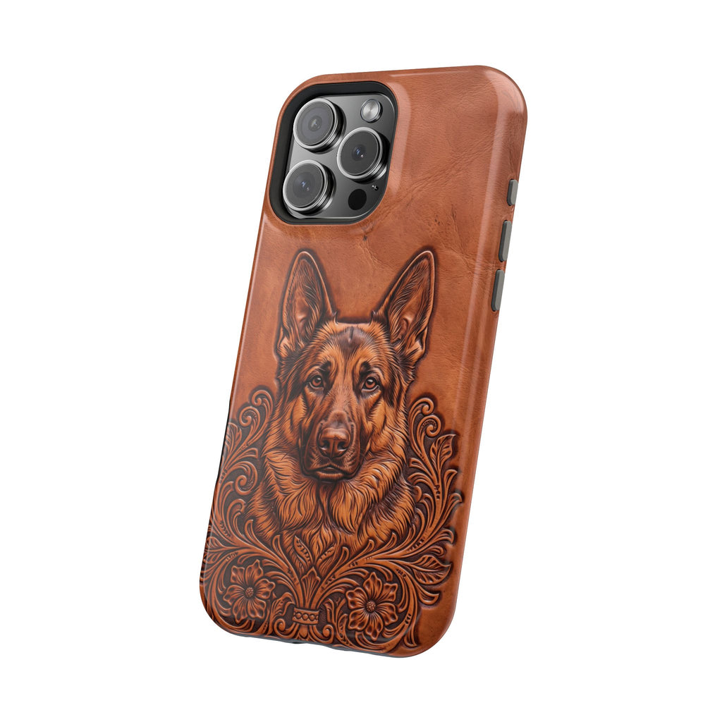 German Shepherd Phone Case | Western Tooled Art — Tough Magnetic Case with Wireless Charging