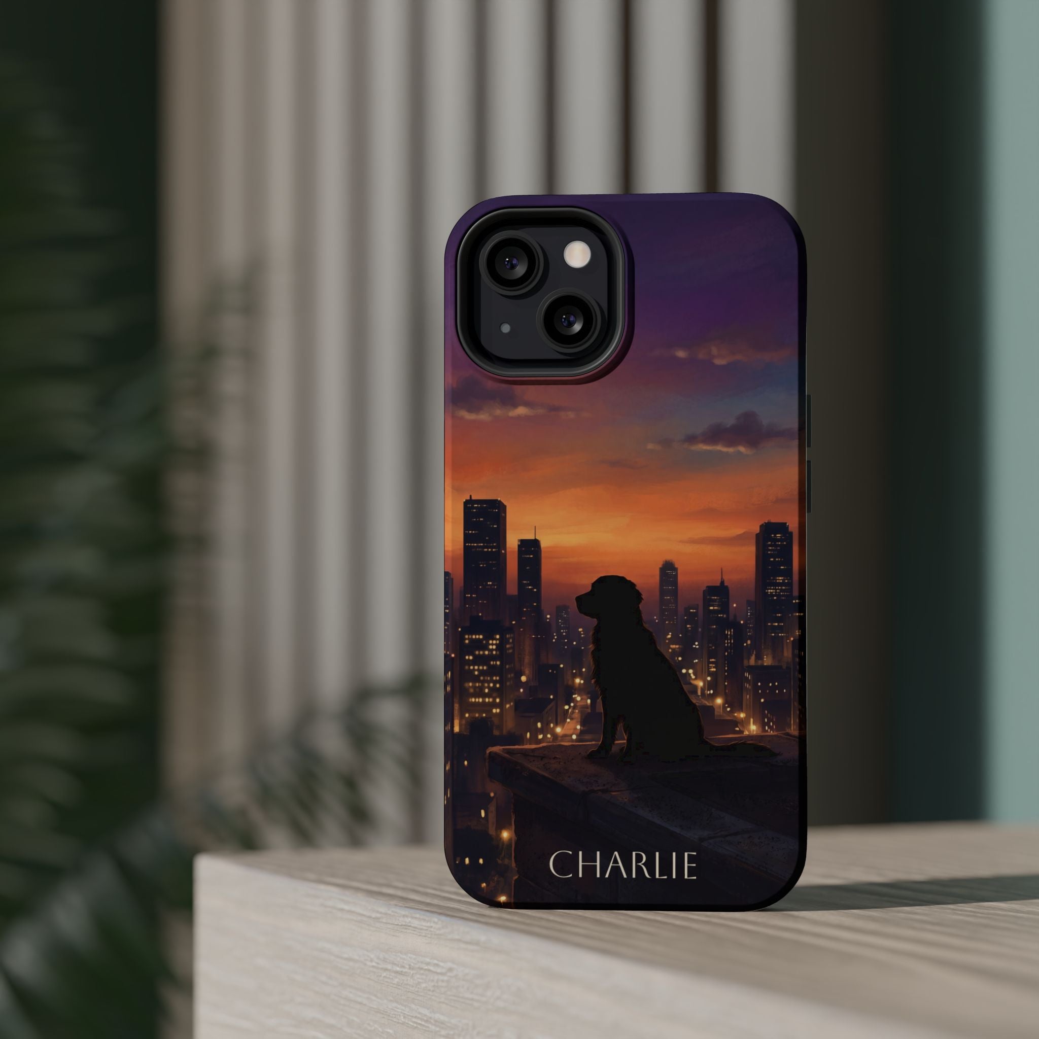 Personalized Golden Retriever City Skyline Phone Case — Wireless Charging Cover