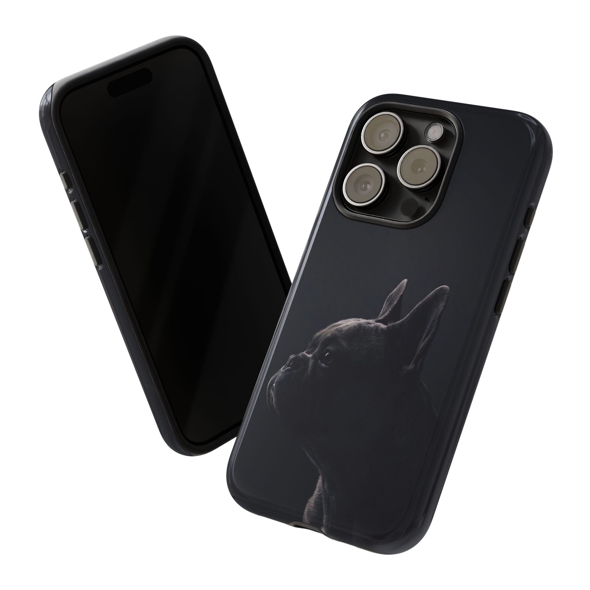 Silhouette French Bulldog Phone Case | Minimalist Black-on-Black Frenchie Profile | iPhone & Samsung