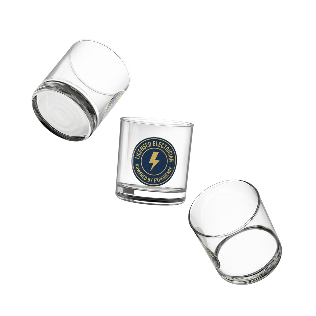 Licensed Electrician Badge Rocks Glass 10oz — Navy & Gold Whiskey Tumbler