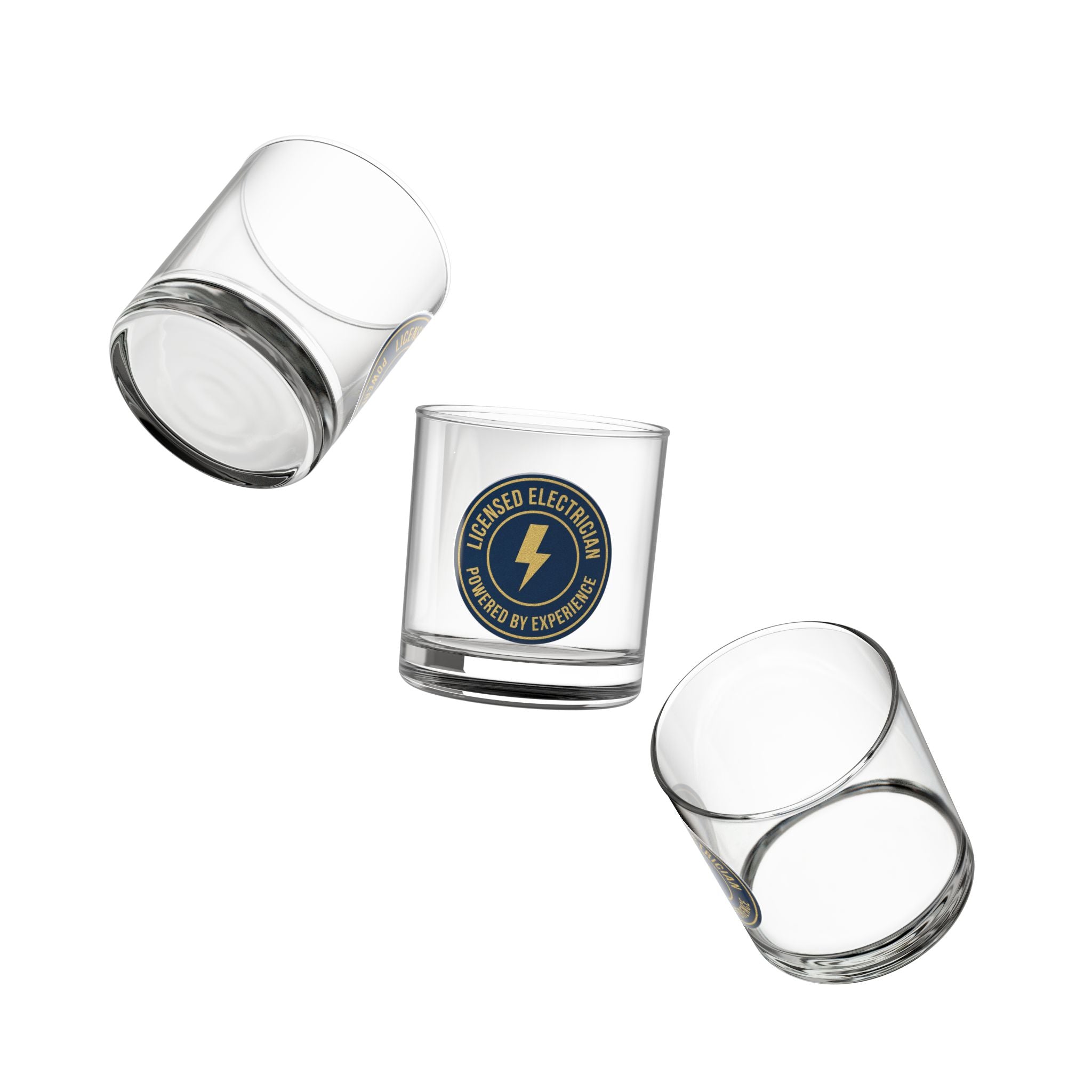 Licensed Electrician Badge Rocks Glass 10oz — Navy & Gold Whiskey Tumbler