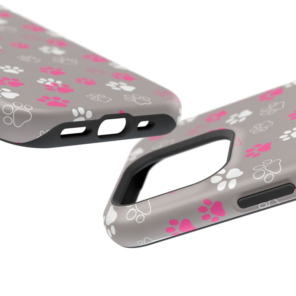 Pink & White Paw Print Phone Case — Impact-Resistant Wireless Charging Cover