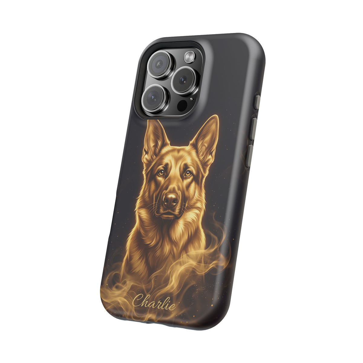 German Shepherd Phone Case | Personalized Gold Glow Art — Tough Magnetic Case with Wireless Charging