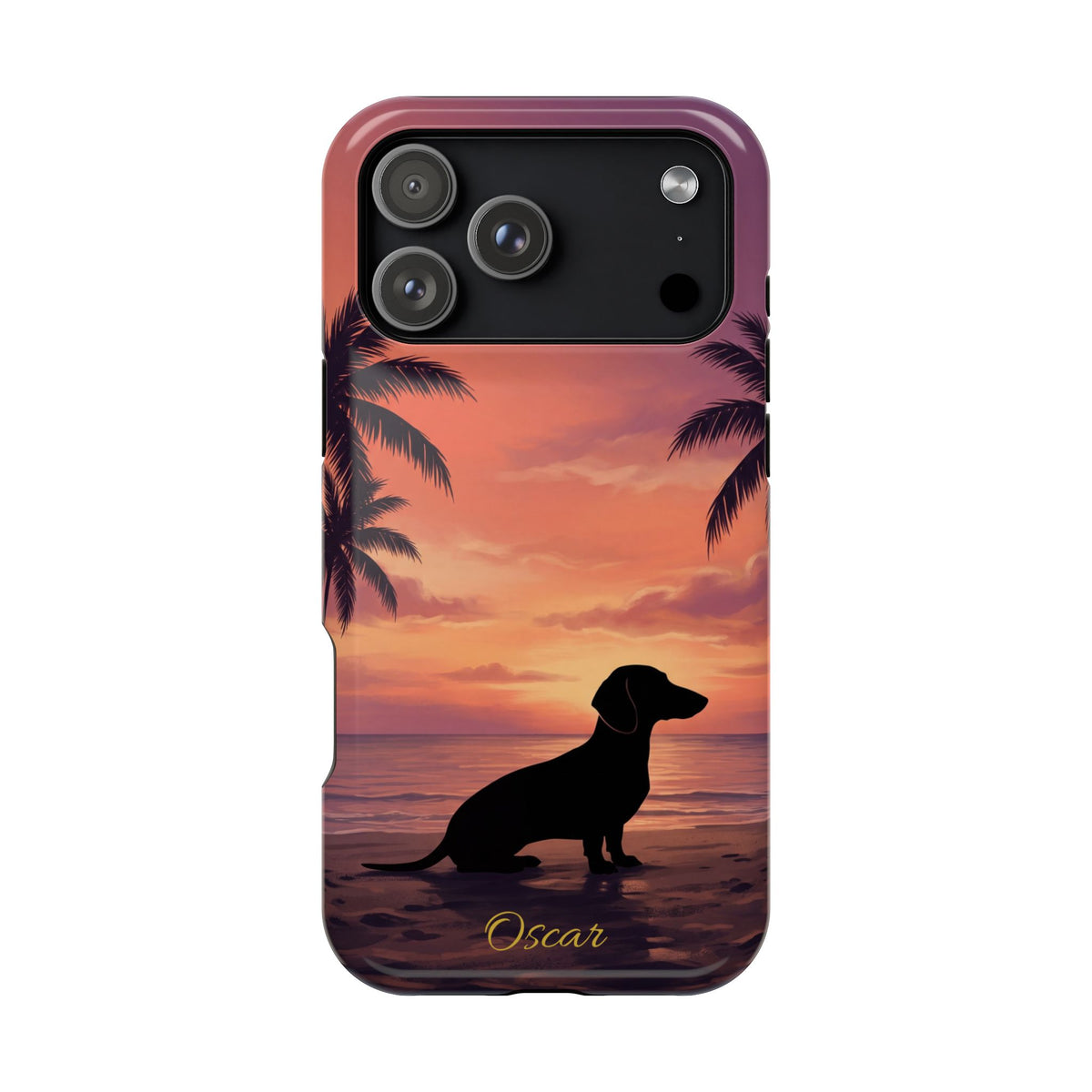 Personalized Dachshund Tropical Beach Sunset Phone Case — Wireless Charging Cover