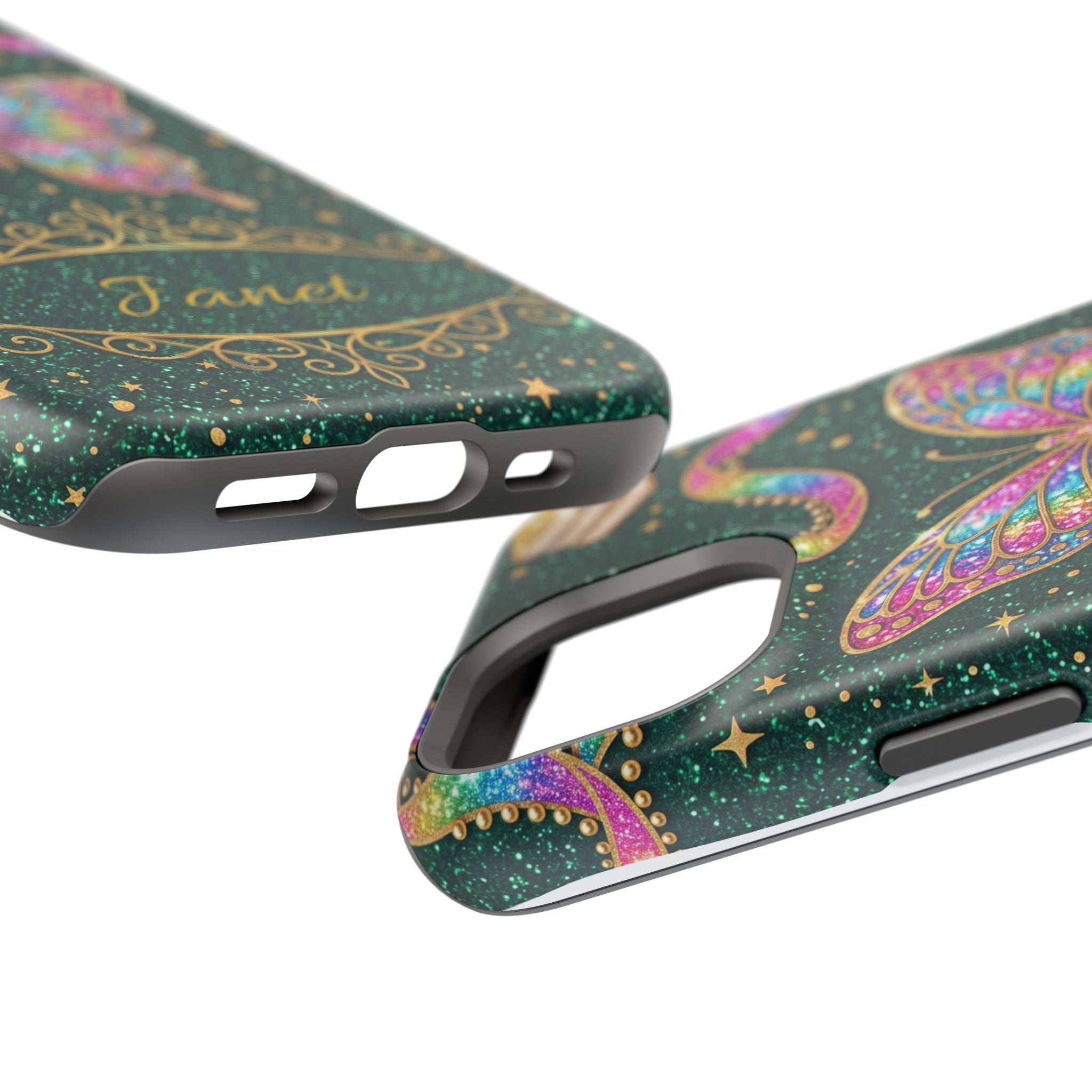 Rainbow Glitter Butterfly Personalized Teacher Phone Case — Wireless Charging Cover