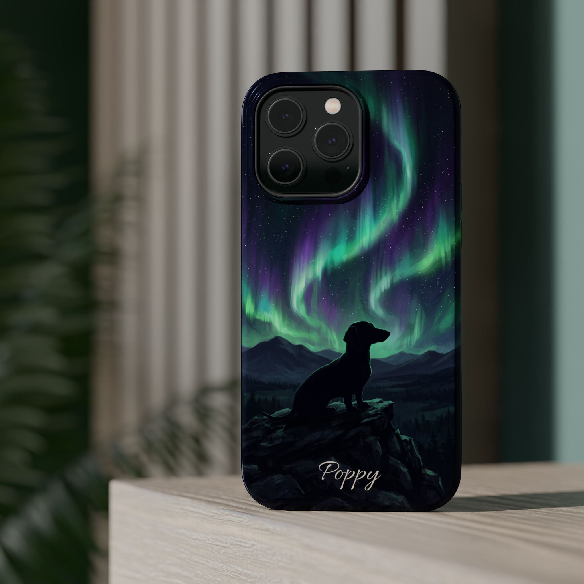 Personalized Dachshund Northern Lights Phone Case — Wireless Charging Cover
