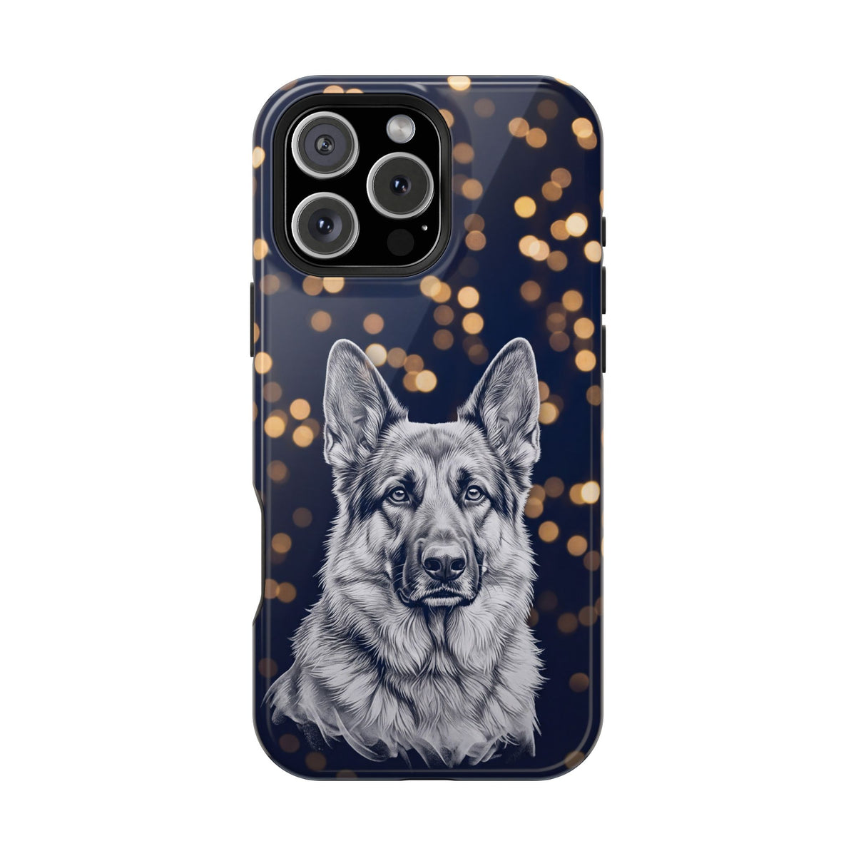 German Shepherd Phone Case | Golden Bokeh Art — Tough Magnetic Case with Wireless Charging