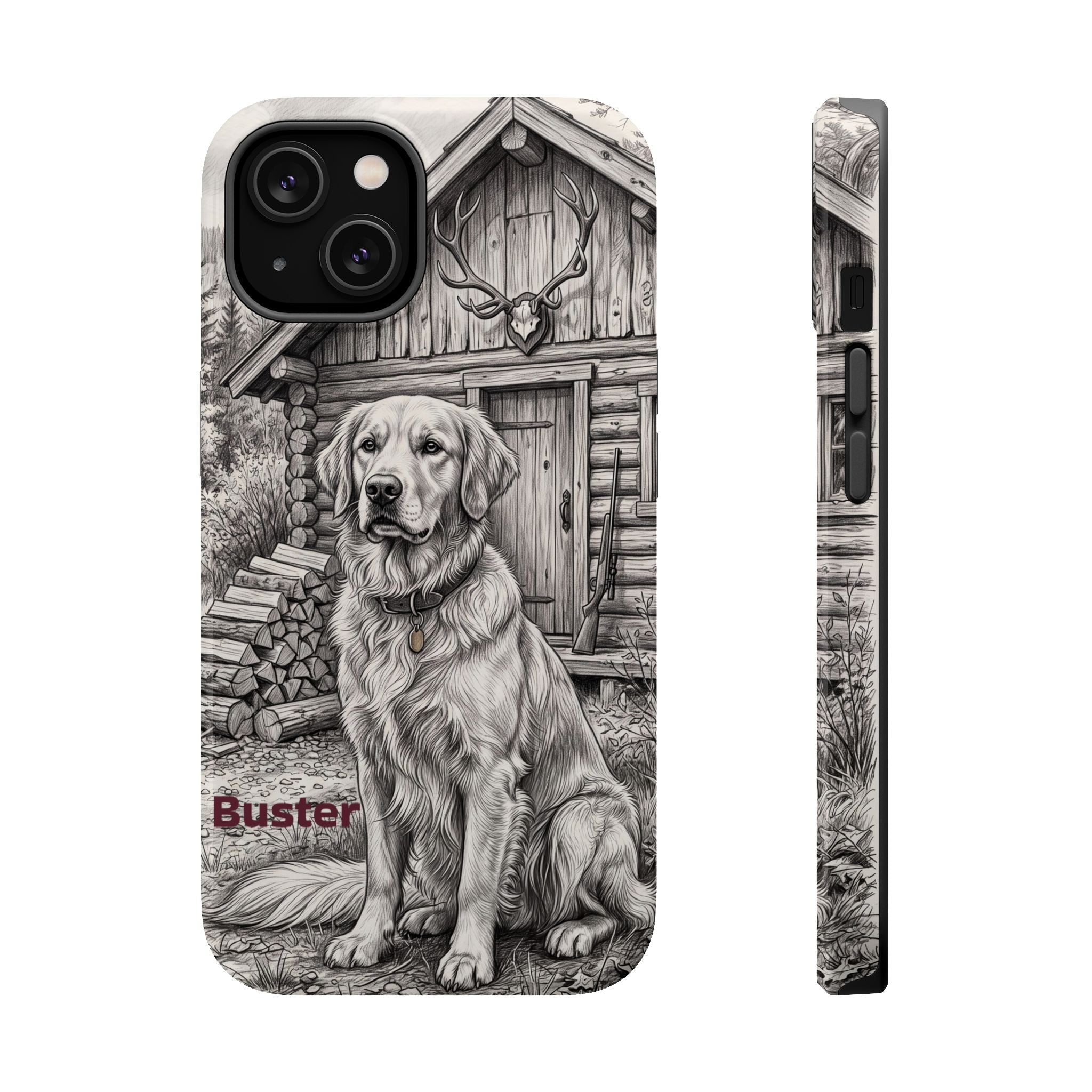Personalized Golden Retriever Cabin Porch Phone Case — Wireless Charging Cover