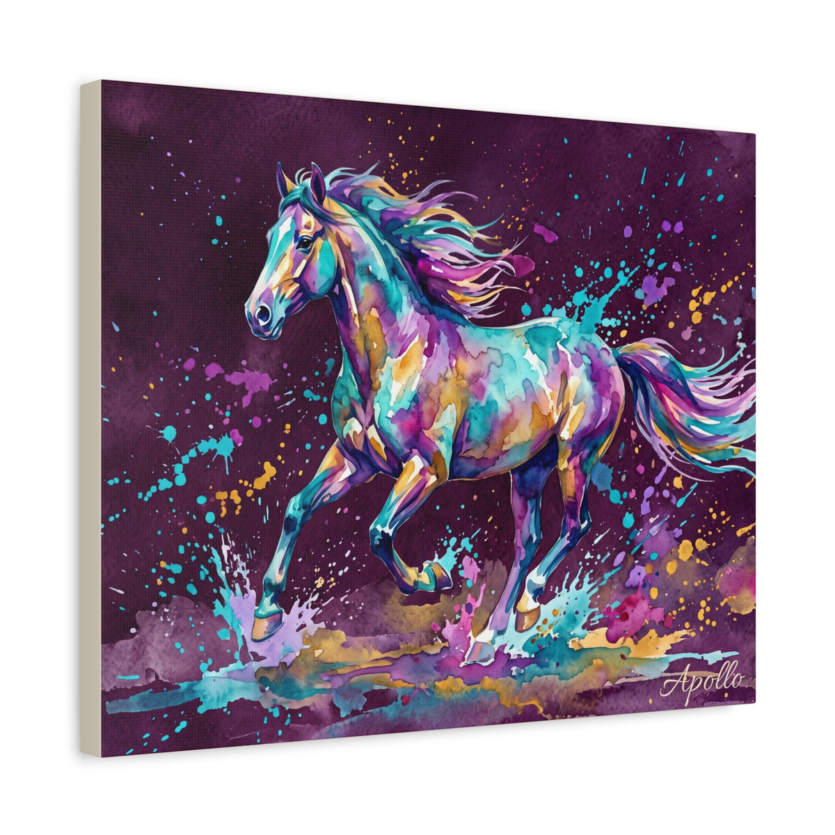 Horse Personalized Canvas | Colorful Watercolor Galloping Horse Wall Art