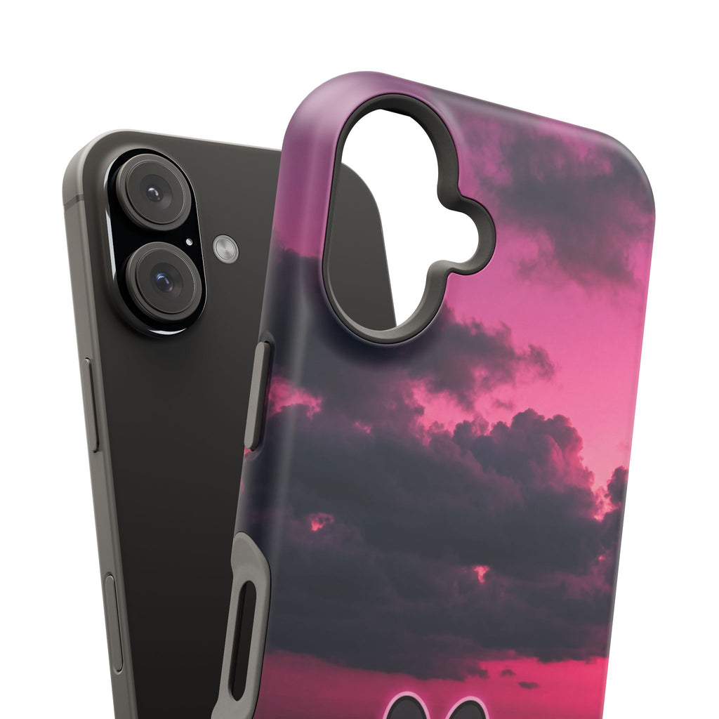 iPhone & Samsung Magnetic Impact-Resistant Phone Case — Pink Twilight Cloud with Paw Print