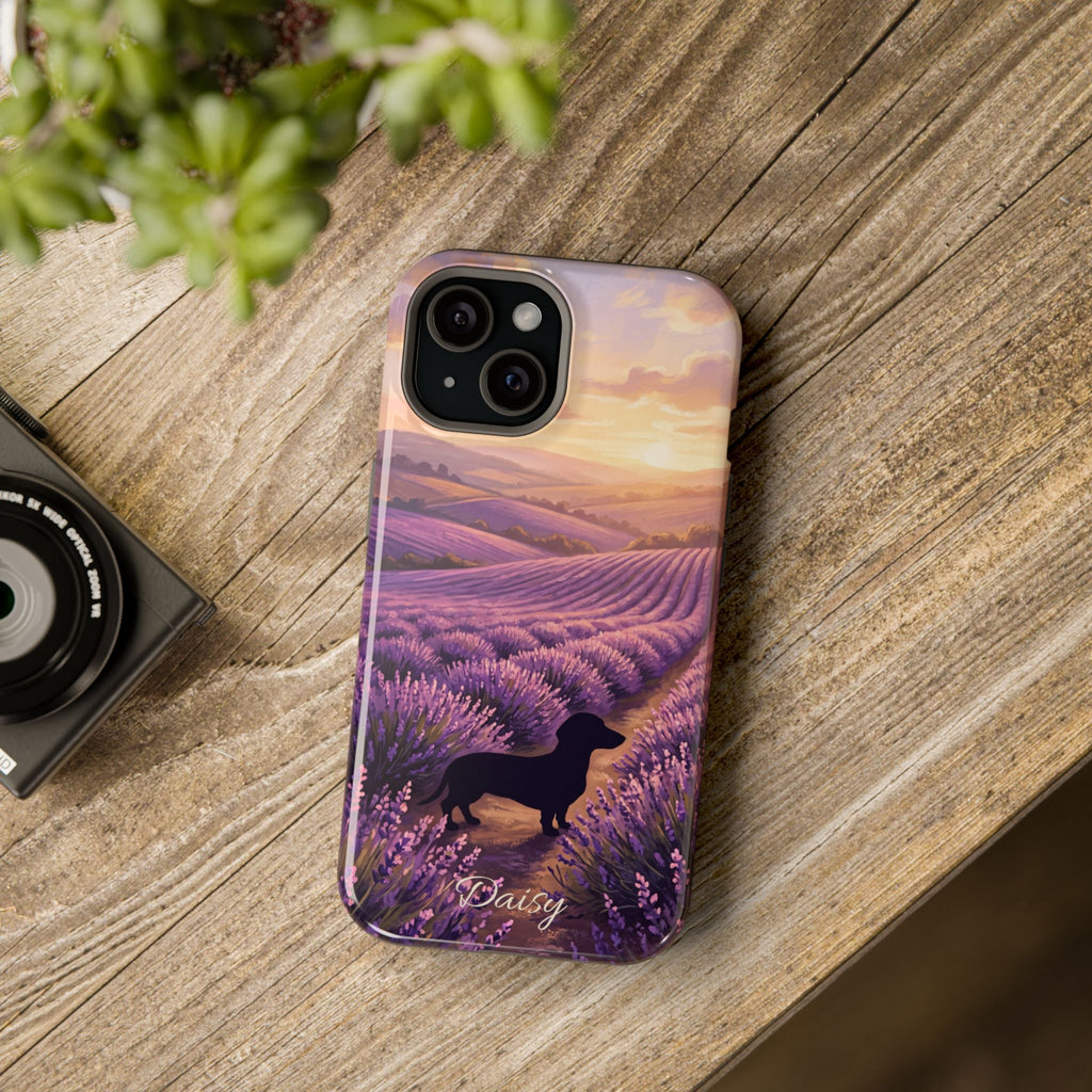 Personalized Dachshund Lavender Field Phone Case — Wireless Charging Cover