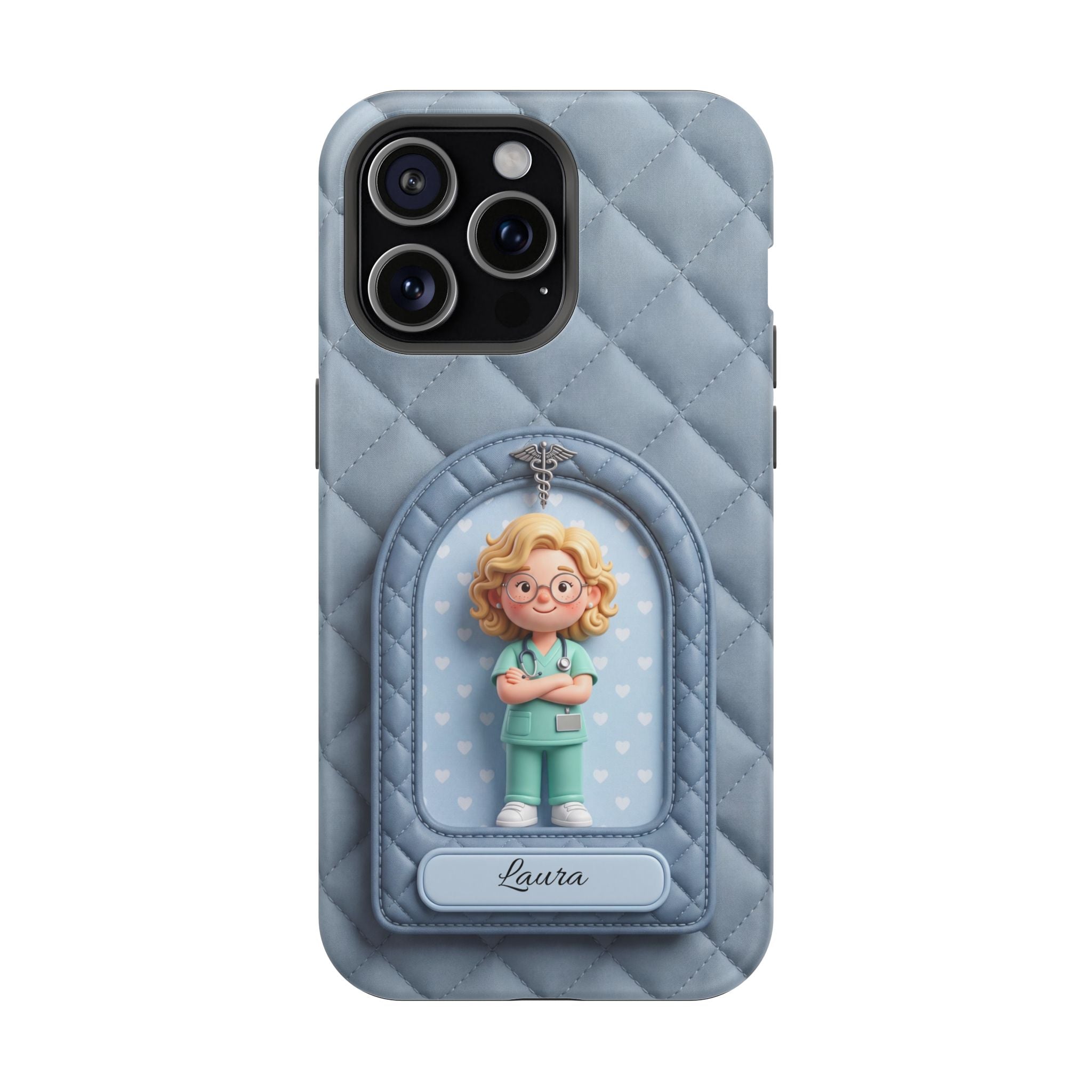 Personalized Quilted Nurse Phone Case — Wireless Charging Cover