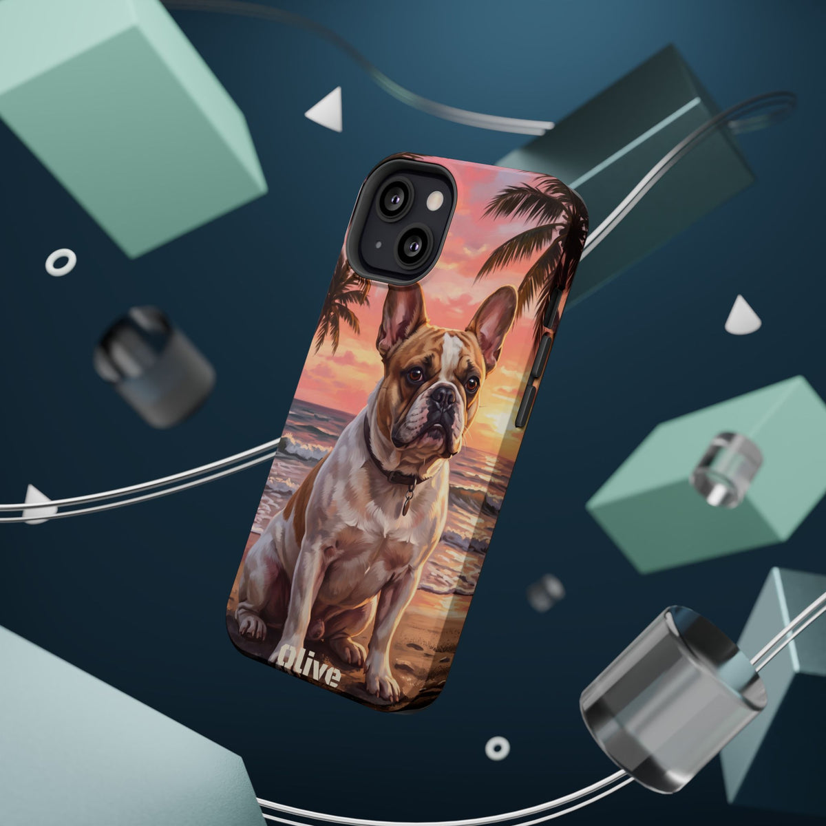 Personalized French Bulldog Beach Portrait Phone Case — Wireless Charging Cover