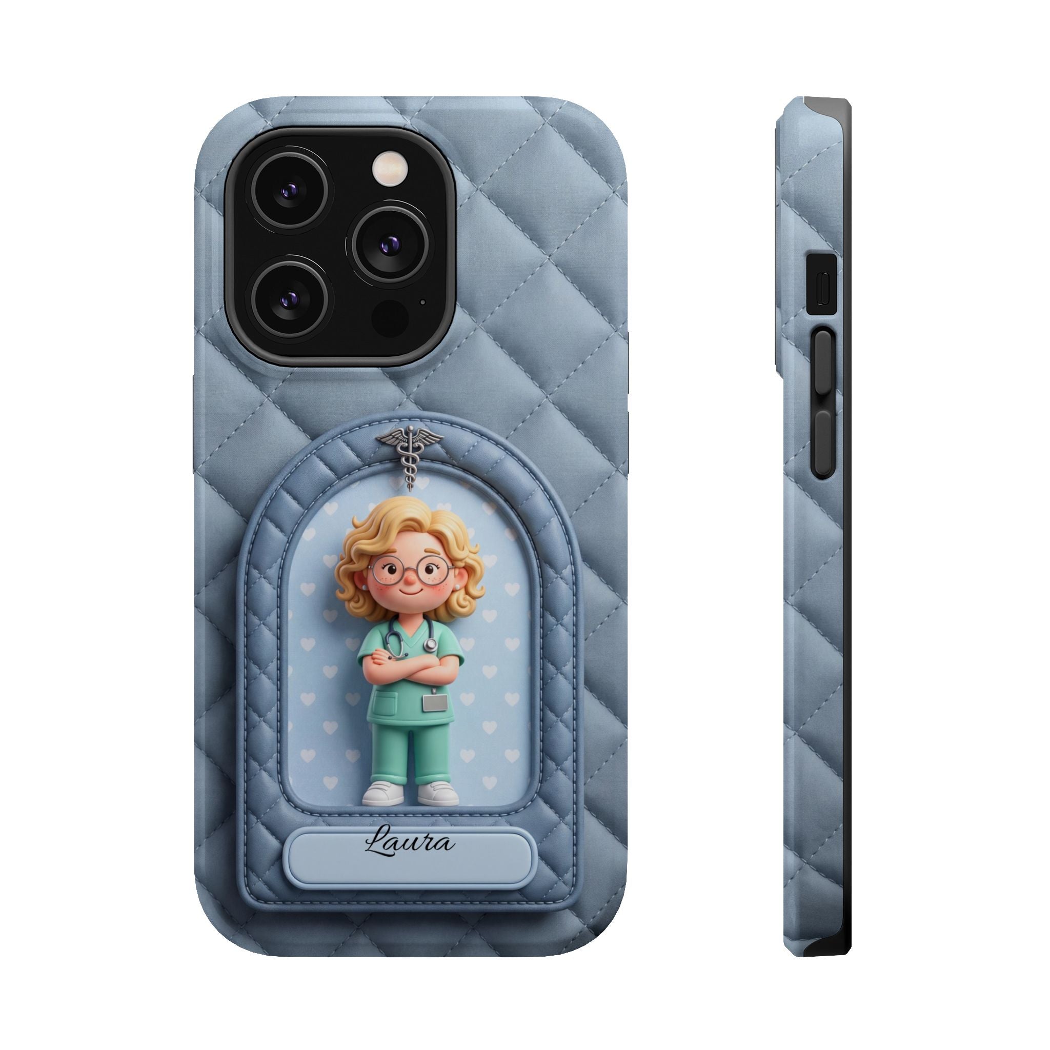 Personalized Quilted Nurse Phone Case — Wireless Charging Cover