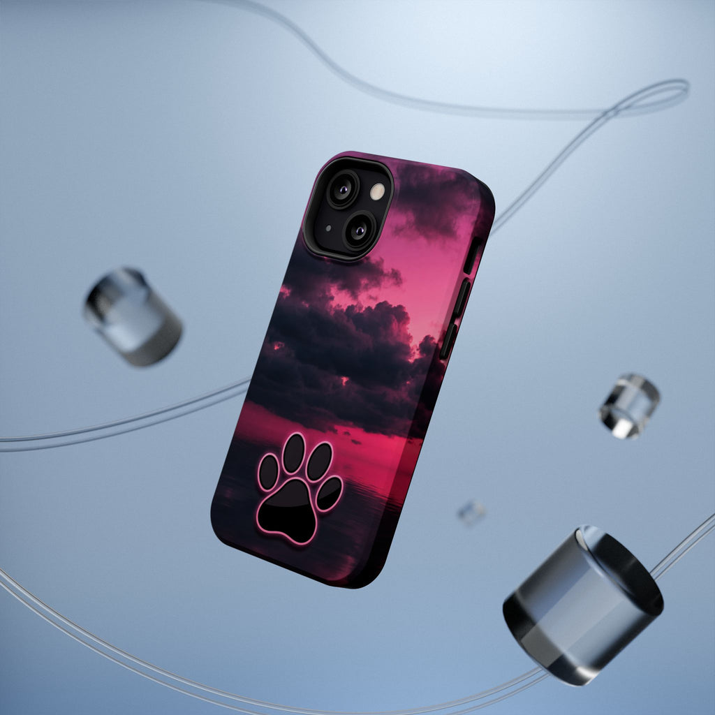Pink Sky Paw Print Phone Case — Impact-Resistant Wireless Charging Cover