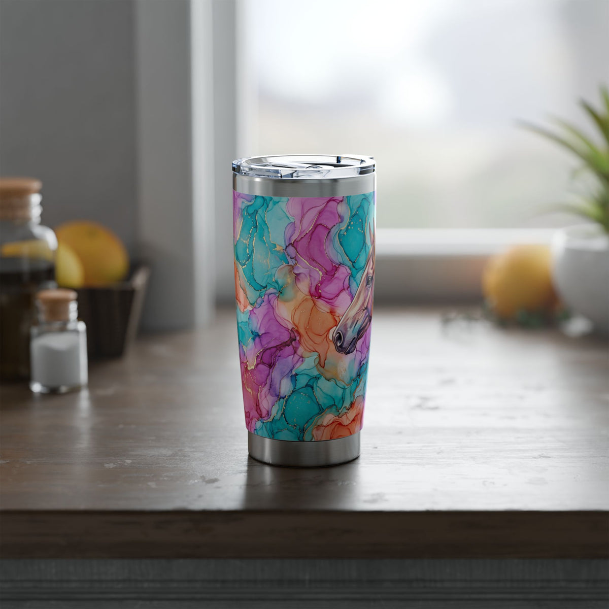 Horse Tumbler | Alcohol Ink Art — 20 oz Stainless Travel Mug