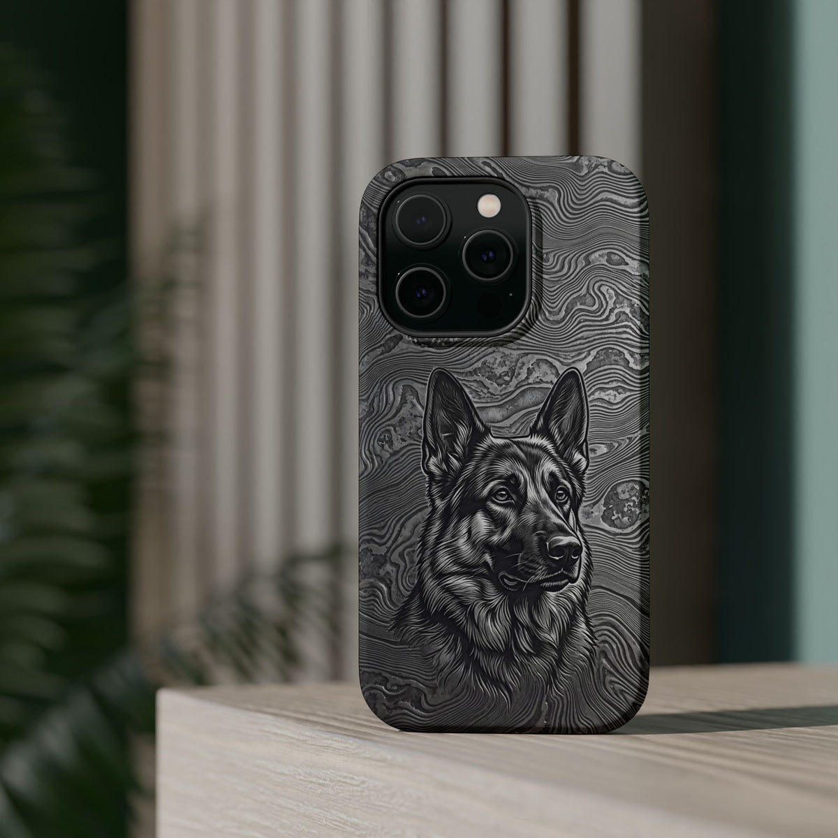German Shepherd Phone Case | Damascus Art — Tough Magnetic Case with Wireless Charging