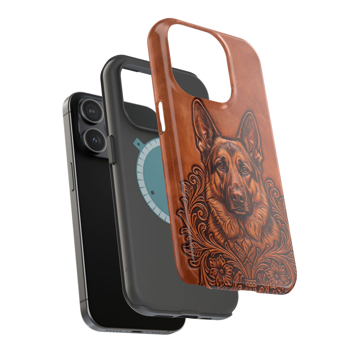 German Shepherd Phone Case | Western Tooled Art — Tough Magnetic Case with Wireless Charging