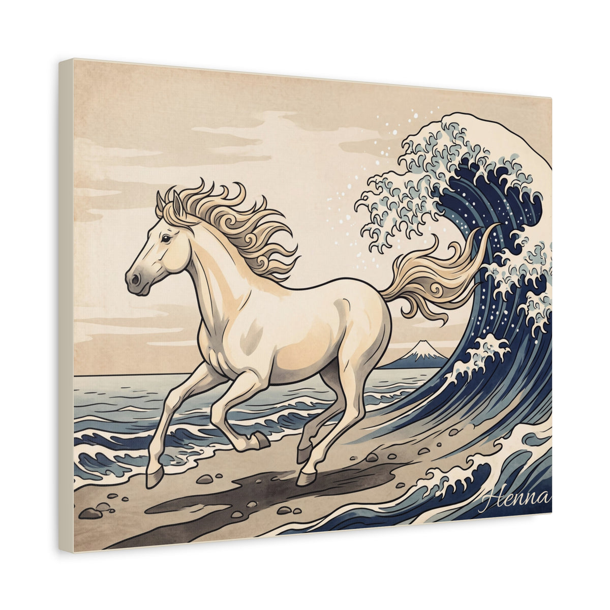 Horse Personalized Canvas | Japanese Woodblock Wave Horse Wall Art