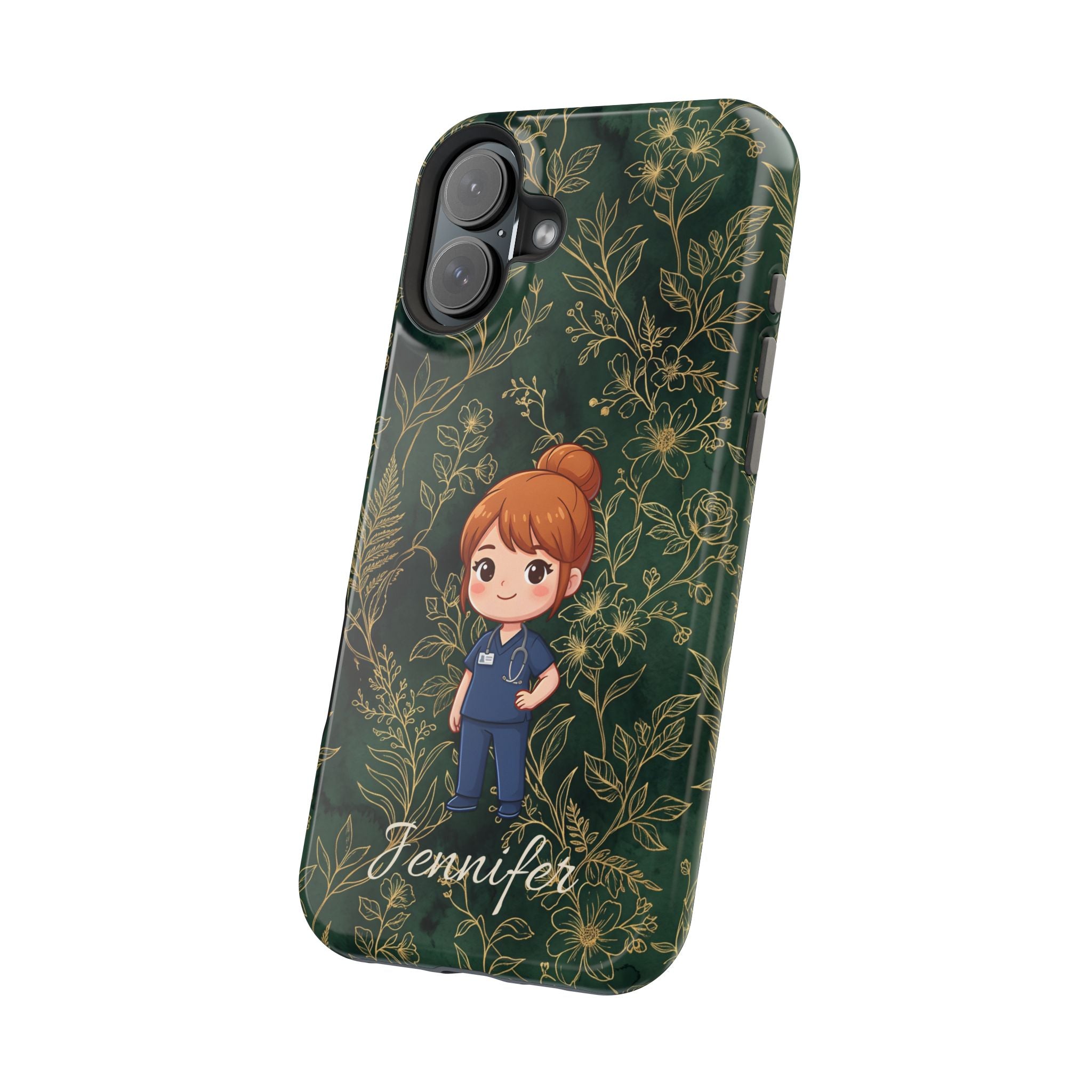 Personalized Nurse Botanical Phone Case — Impact-Resistant Wireless Charging Cover