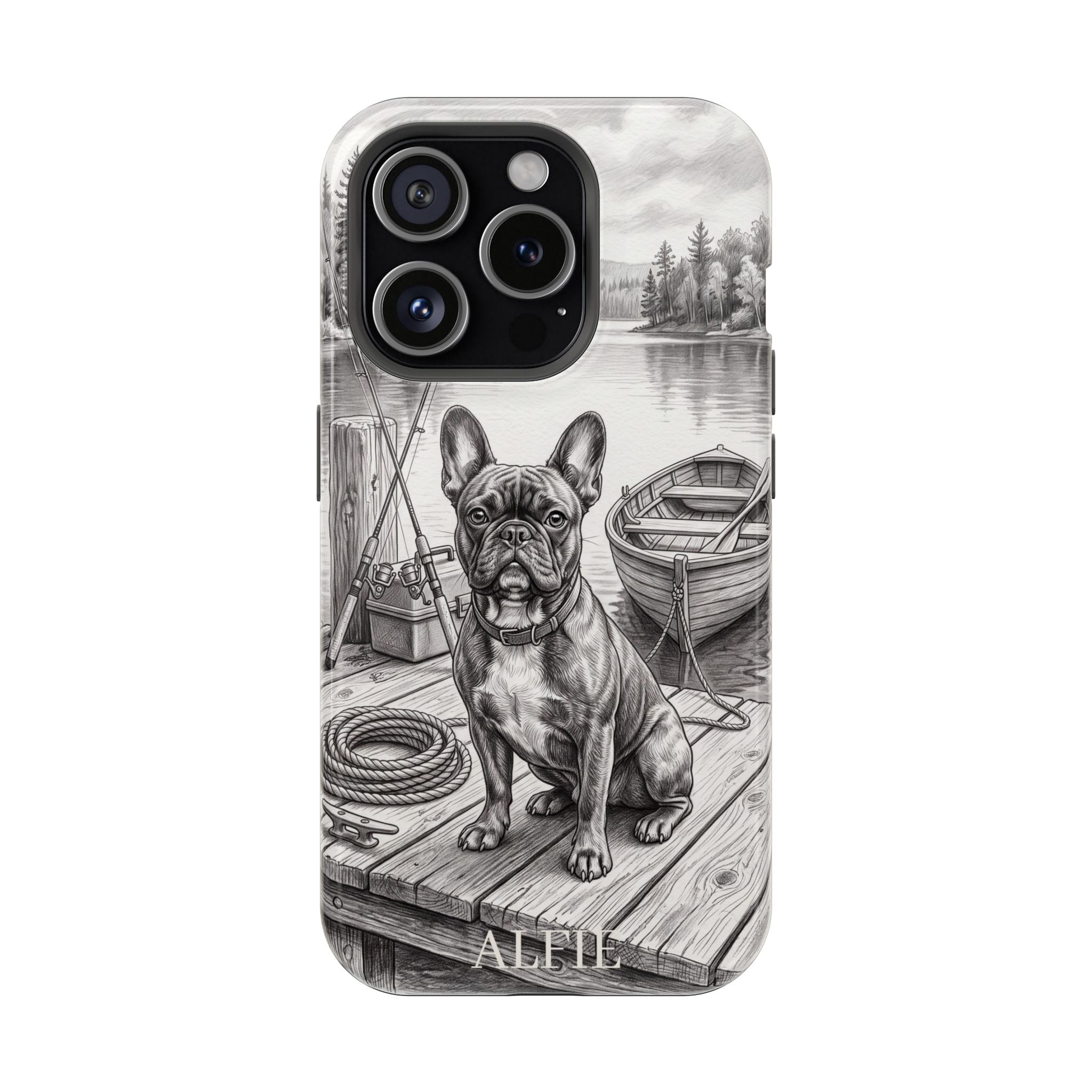 Personalized French Bulldog Lakeside Dock Phone Case — Wireless Charging Cover
